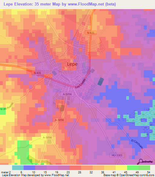 Lepe,Spain Elevation Map