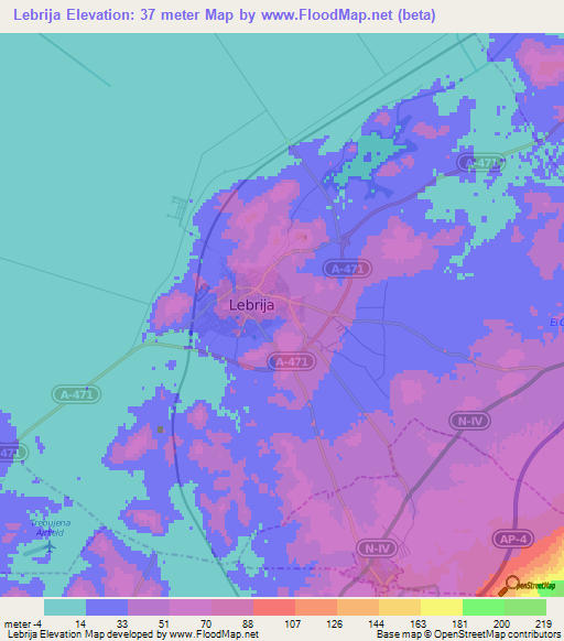 Lebrija,Spain Elevation Map