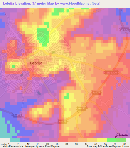 Lebrija,Spain Elevation Map