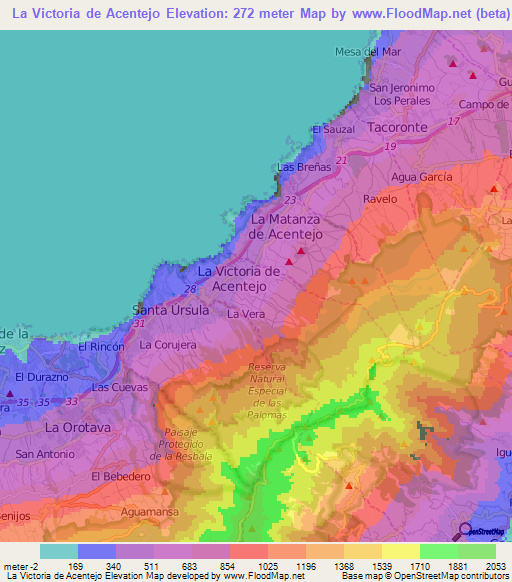 La Victoria de Acentejo,Spain Elevation Map