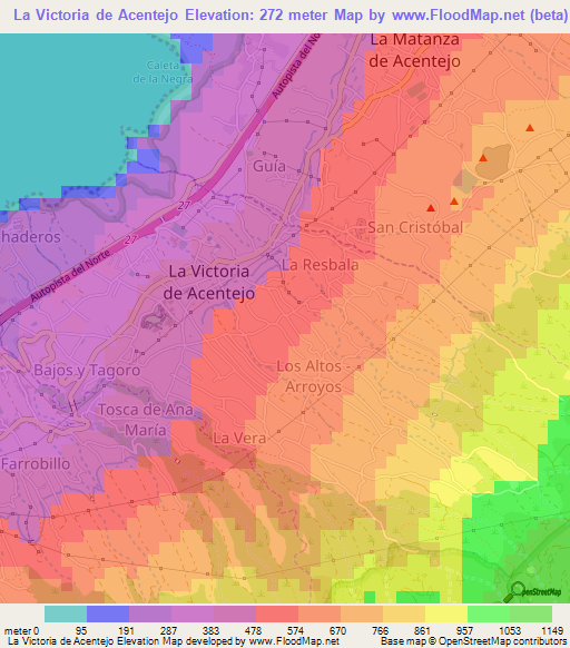 La Victoria de Acentejo,Spain Elevation Map