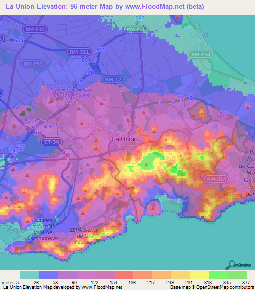 La Union,Spain Elevation Map