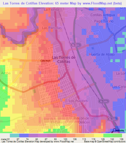 Las Torres de Cotillas,Spain Elevation Map