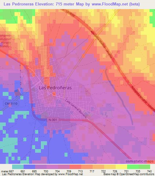 Las Pedroneras,Spain Elevation Map