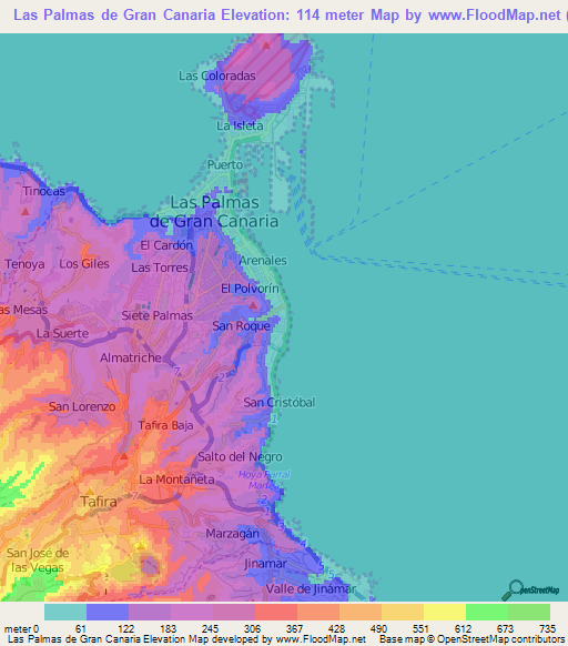 Las Palmas de Gran Canaria,Spain Elevation Map