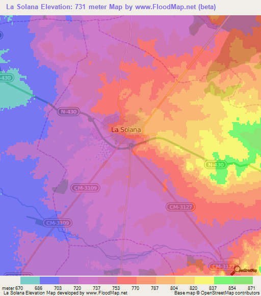 La Solana,Spain Elevation Map