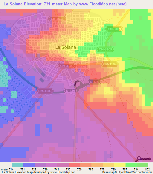 La Solana,Spain Elevation Map