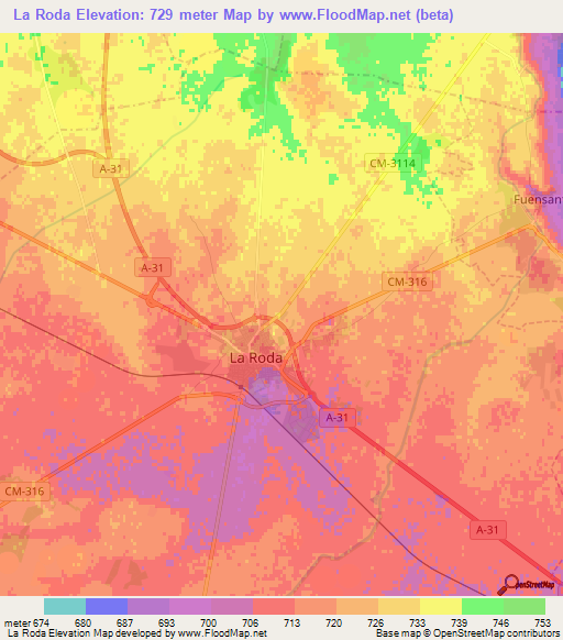 La Roda,Spain Elevation Map