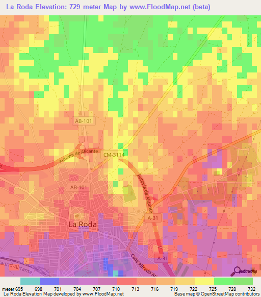 La Roda,Spain Elevation Map