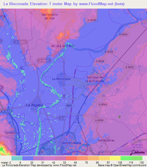 La Rinconada,Spain Elevation Map