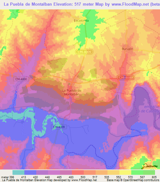 La Puebla de Montalban,Spain Elevation Map