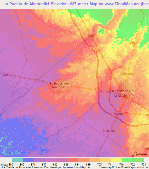 La Puebla de Almoradiel,Spain Elevation Map