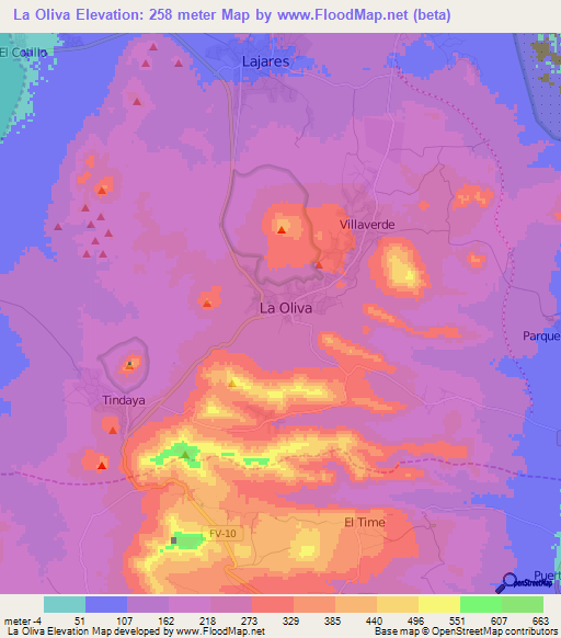 La Oliva,Spain Elevation Map