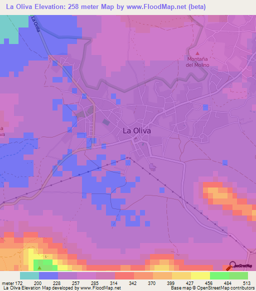 La Oliva,Spain Elevation Map