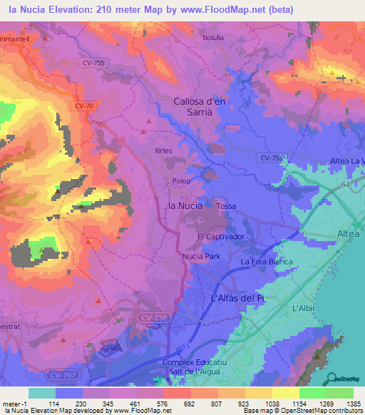 la Nucia,Spain Elevation Map