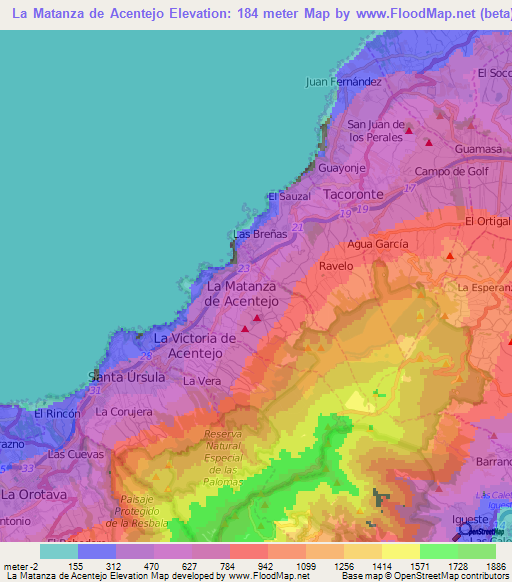 La Matanza de Acentejo,Spain Elevation Map