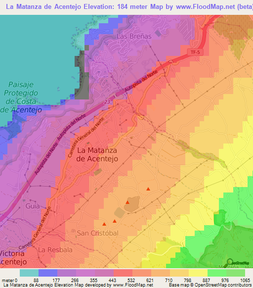 La Matanza de Acentejo,Spain Elevation Map