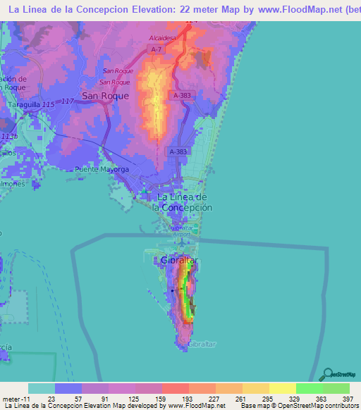 La Linea de la Concepcion,Spain Elevation Map