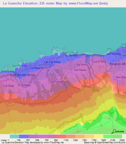 La Guancha,Spain Elevation Map