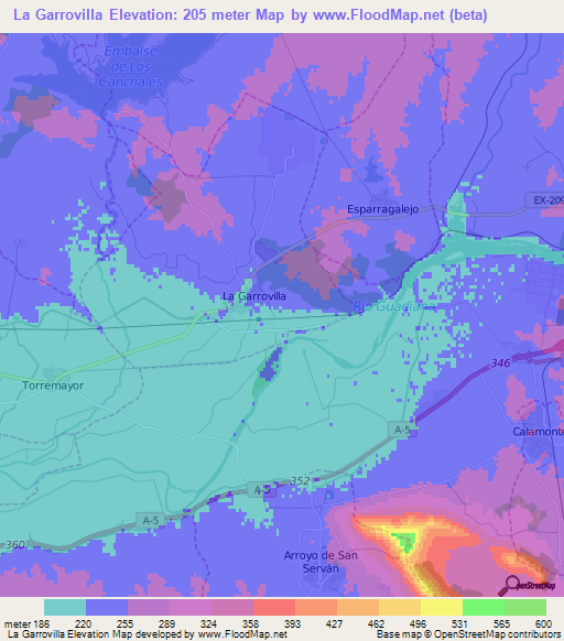 La Garrovilla,Spain Elevation Map