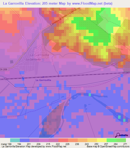 La Garrovilla,Spain Elevation Map