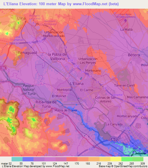 L'Eliana,Spain Elevation Map