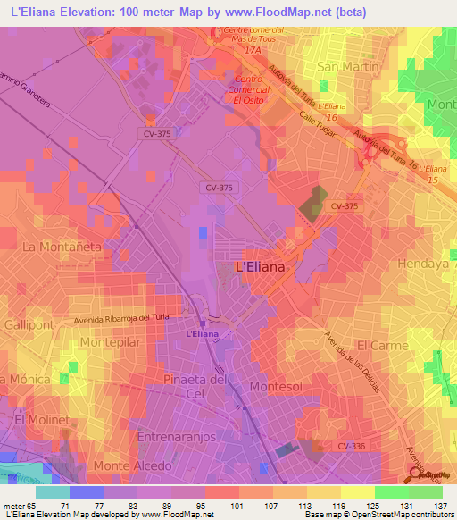 L'Eliana,Spain Elevation Map