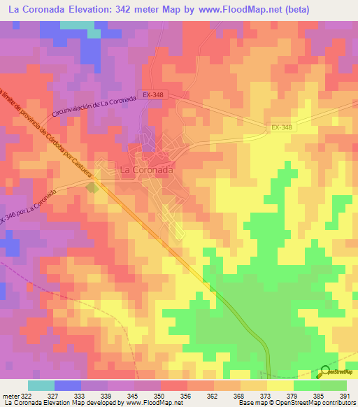 La Coronada,Spain Elevation Map