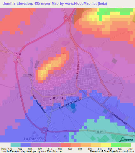 Jumilla,Spain Elevation Map