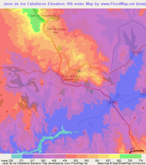 Jerez de los Caballeros,Spain Elevation Map