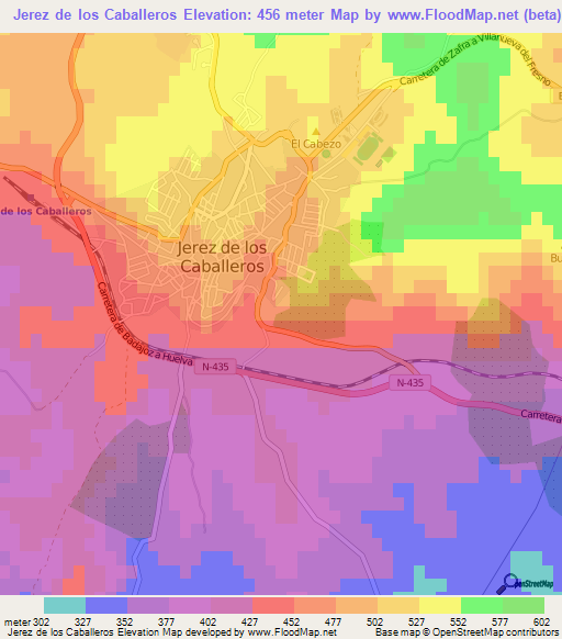 Jerez de los Caballeros,Spain Elevation Map