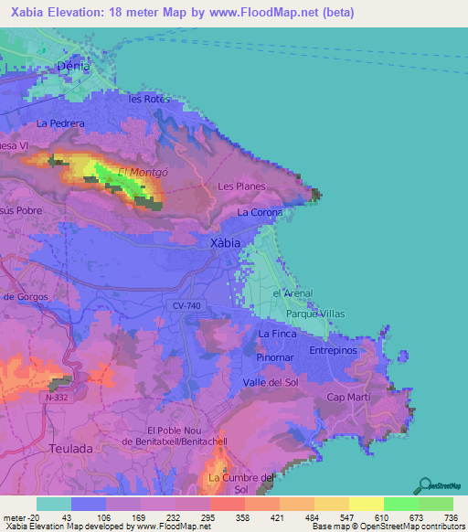 Xabia,Spain Elevation Map