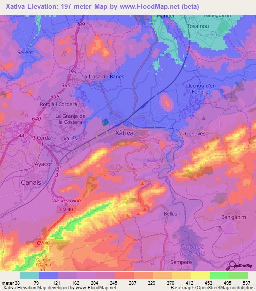 Xativa,Spain Elevation Map