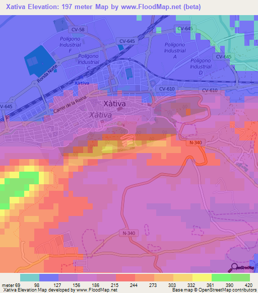 Xativa,Spain Elevation Map