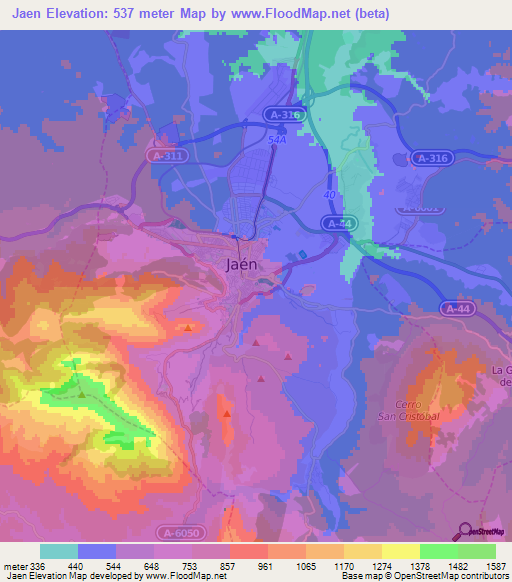 Jaen,Spain Elevation Map
