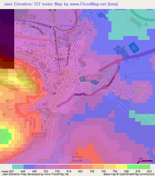 Jaen,Spain Elevation Map