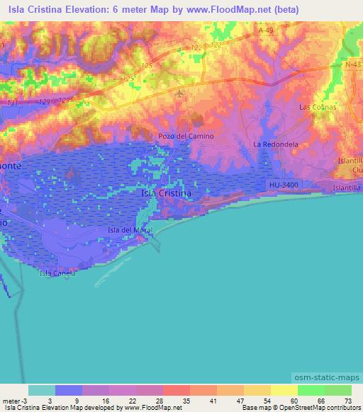 Isla Cristina,Spain Elevation Map