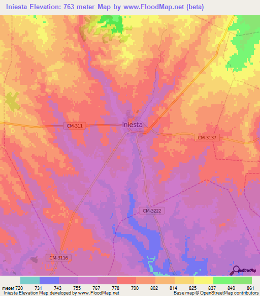 Iniesta,Spain Elevation Map