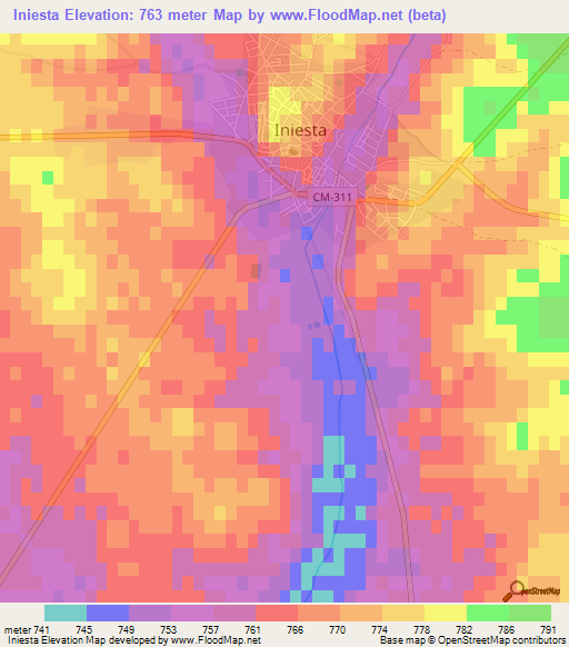 Iniesta,Spain Elevation Map