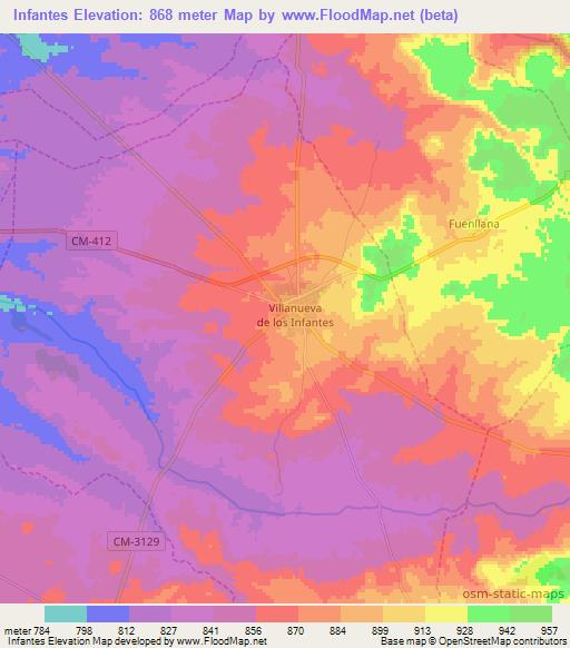 Infantes,Spain Elevation Map