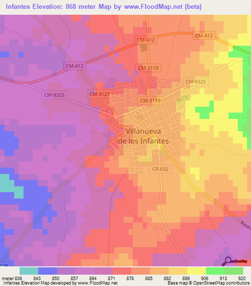 Infantes,Spain Elevation Map