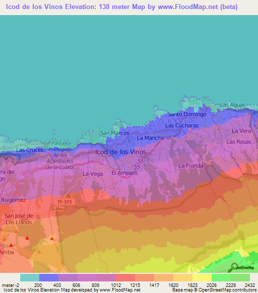 Icod de los Vinos,Spain Elevation Map