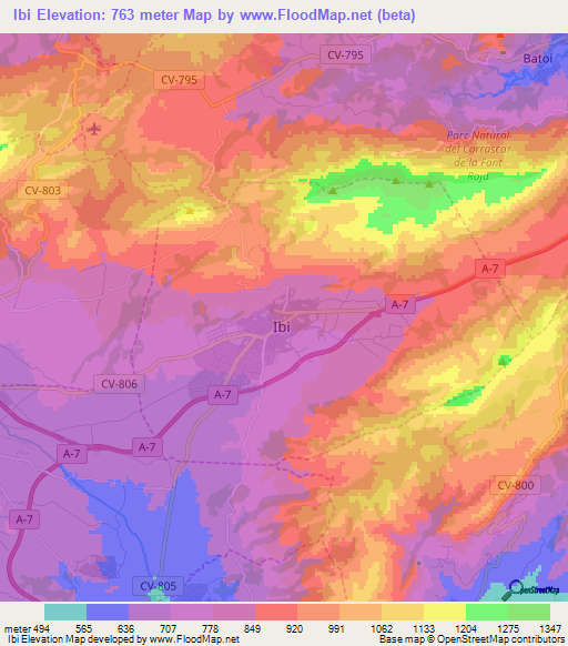 Ibi,Spain Elevation Map