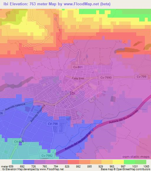 Ibi,Spain Elevation Map