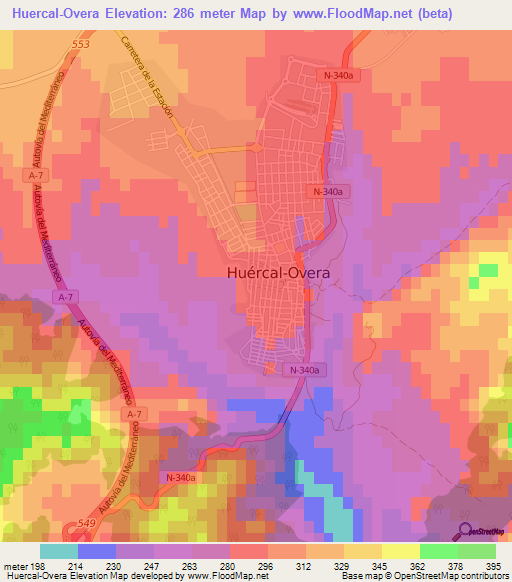 Huercal-Overa,Spain Elevation Map