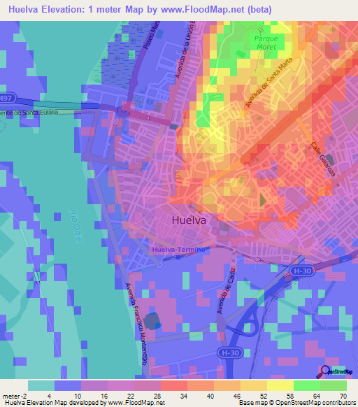 Huelva,Spain Elevation Map