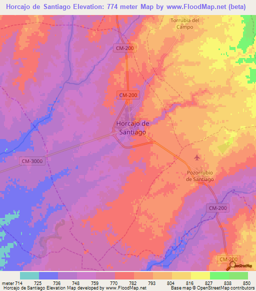 Horcajo de Santiago,Spain Elevation Map