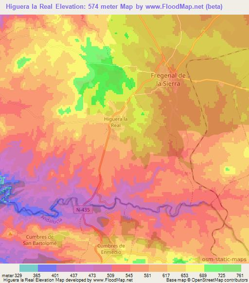 Higuera la Real,Spain Elevation Map