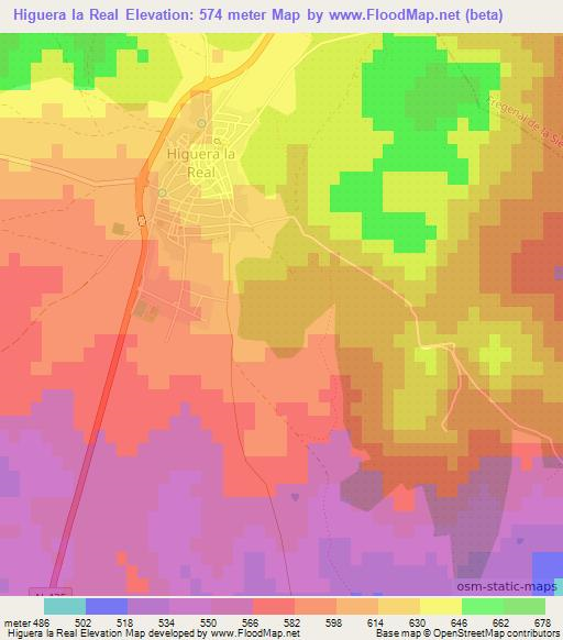 Higuera la Real,Spain Elevation Map