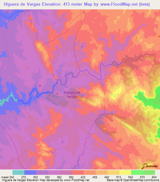 Higuera de Vargas,Spain Elevation Map